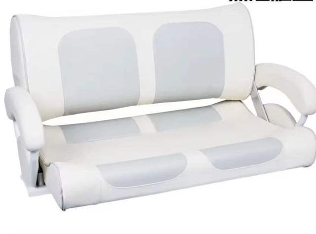 Durable 106cm Upholstered Boat Bench Seat - Double Seat in White/Dark Blue, Marine Grade