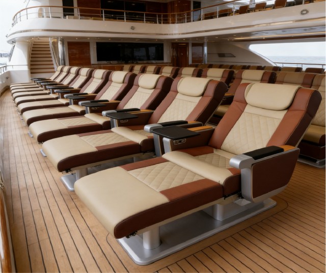 Luxury Marine Passenger Seat Navigator Plus5A - Reclining Ship Seating with Foldable Table and Aluminum Base for Catamaran