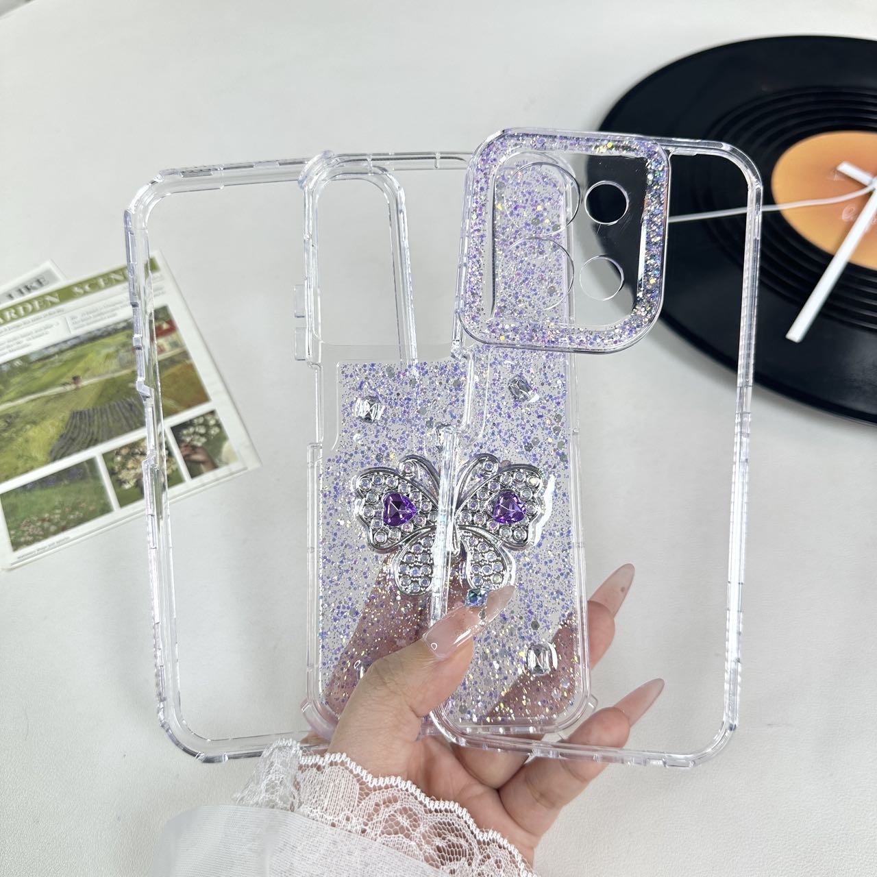 sm19 funda mariposa gliter brilo