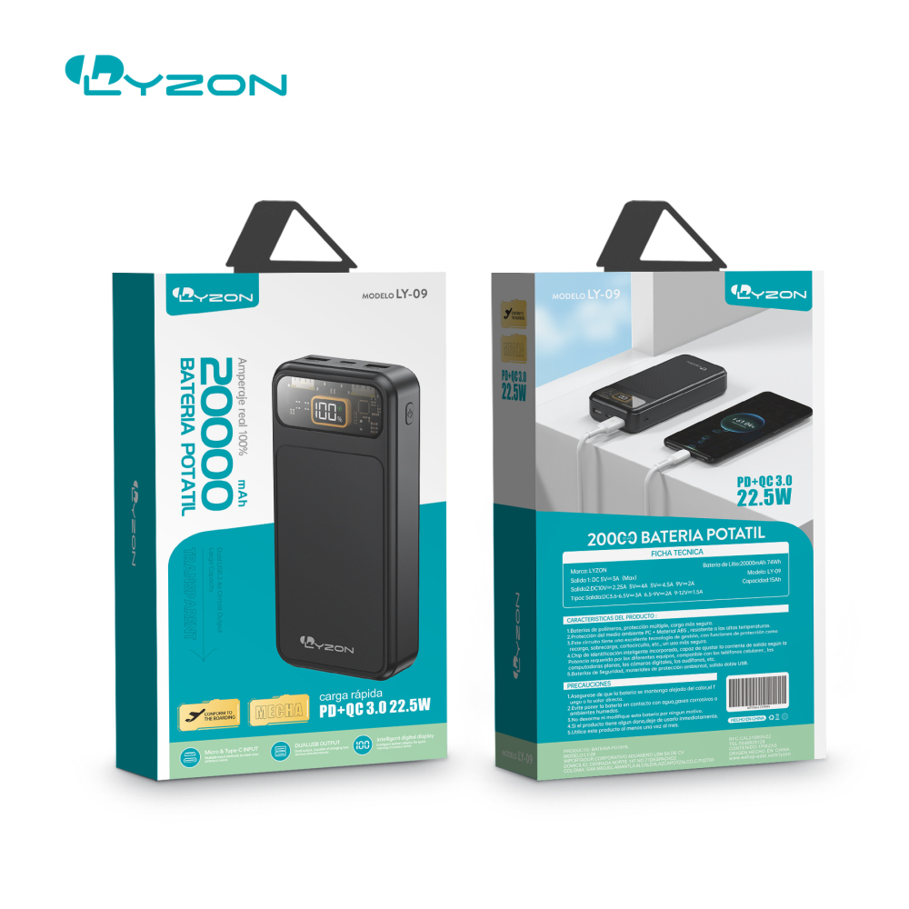 POERRBANK BATERIA  20000 MAH SUPER CARGA RAPIDA  PD+QC3.0 22.5W