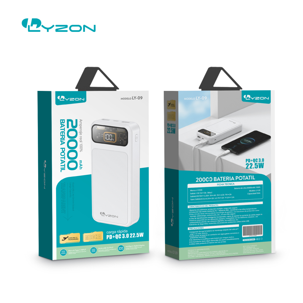 POERRBANK BATERIA  20000 MAH SUPER CARGA RAPIDA  PD+QC3.0 22.5W