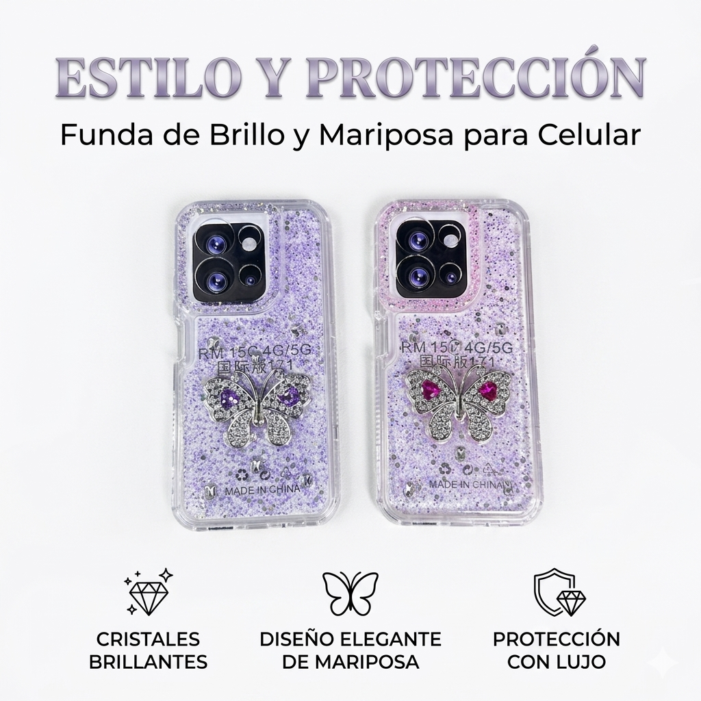 sm19 funda mariposa gliter brilo +mica 9D