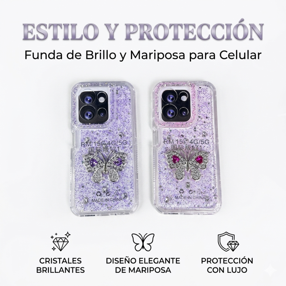sm19 funda mariposa gliter brilo +mica 9D