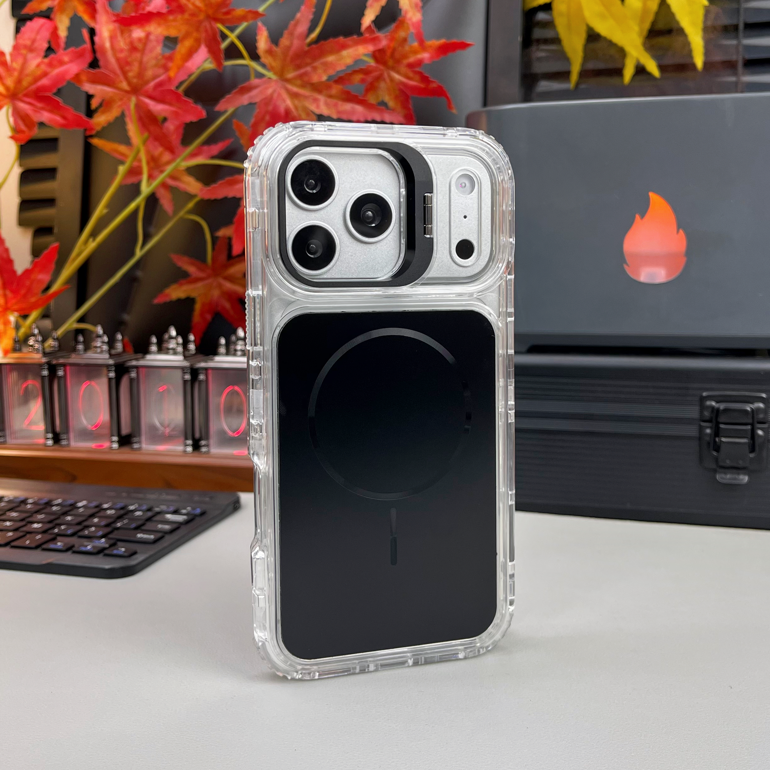 SY08 funda 3 en 1 soporte camara magsafe