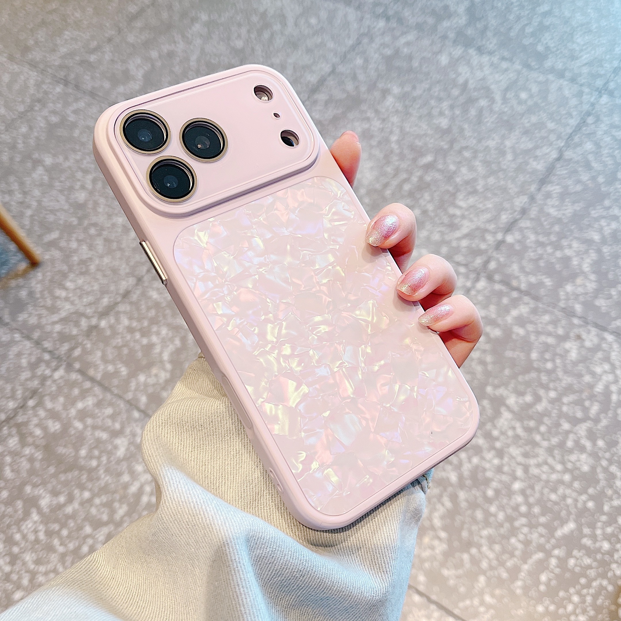 SY11 Funda Acrílica con Textura Nácar | Botones Metálicos | Marco TPU 2.0 mm | Cámara Desmontable Reforzada