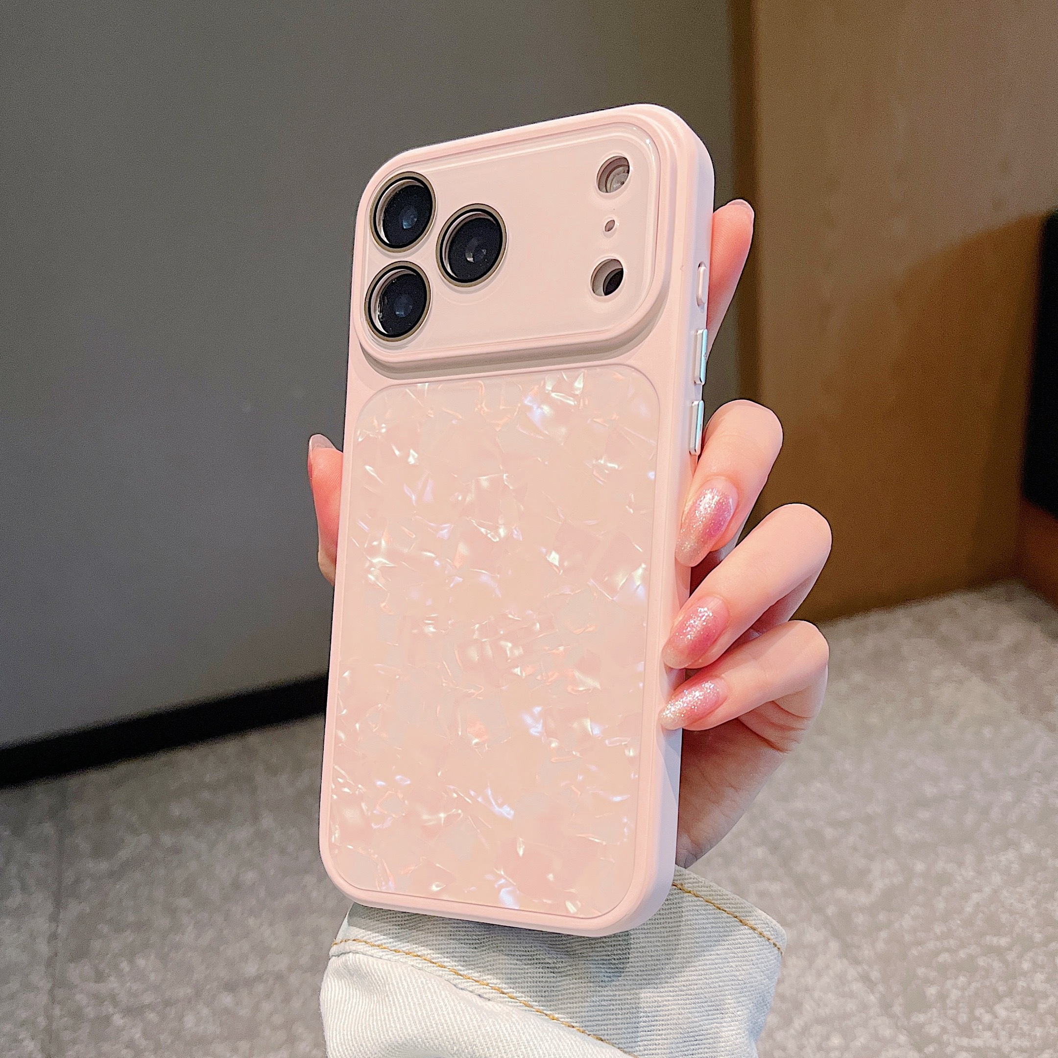 SY11 Funda Acrílica con Textura Nácar | Botones Metálicos | Marco TPU 2.0 mm | Cámara Desmontable Reforzada