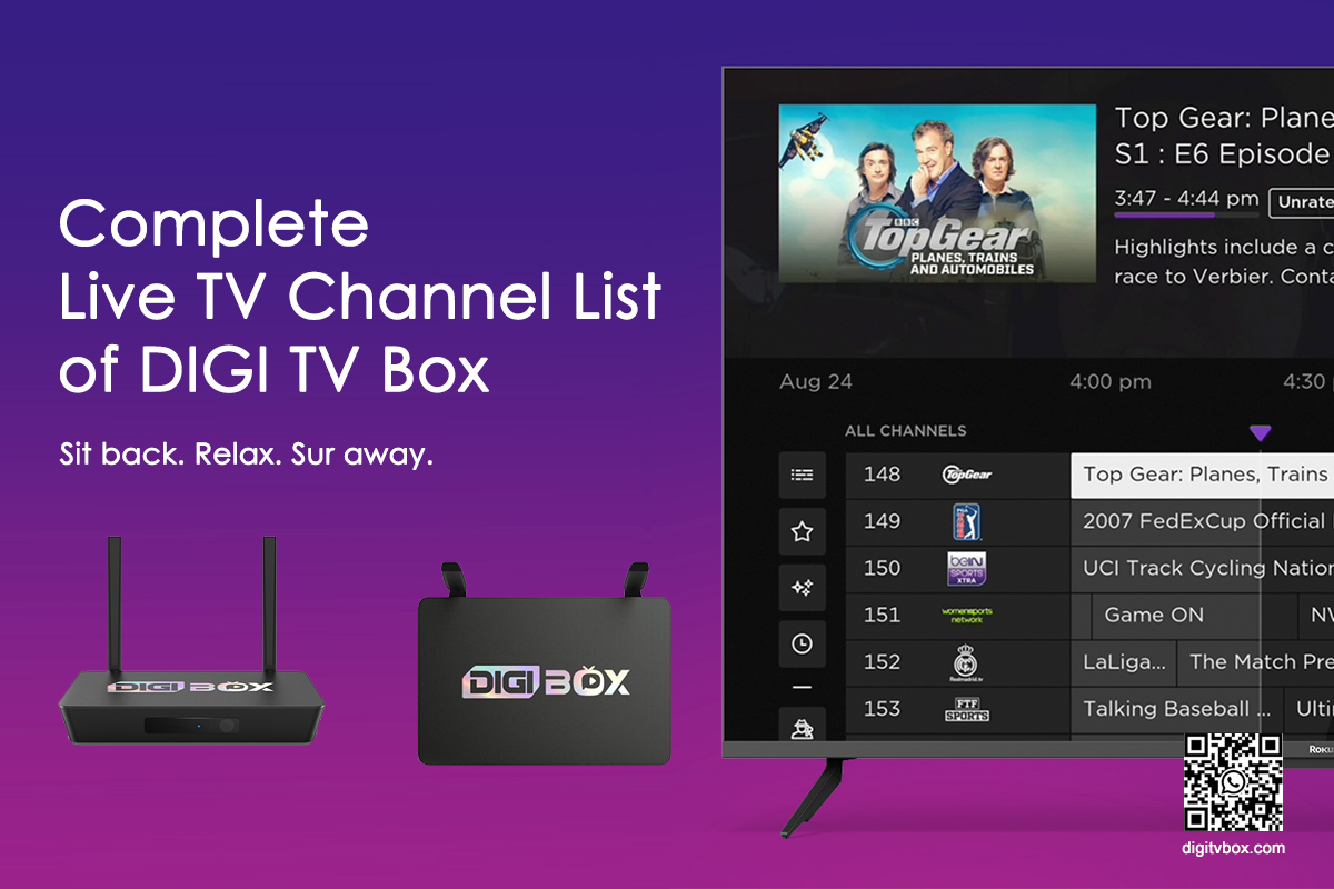 Explore a lista completa de canais de TV ao vivo do DIGI TV Box D3 Plus