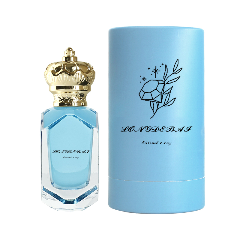 New design luxury crystal shape empty parfum bottle clear gold crown cover crimp 50ml glass perfume bottle with aluminum label