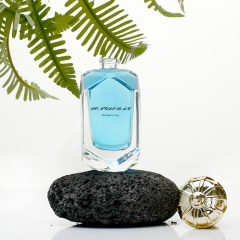 New design luxury crystal shape empty parfum bottle clear gold crown cover crimp 50ml glass perfume bottle with aluminum label