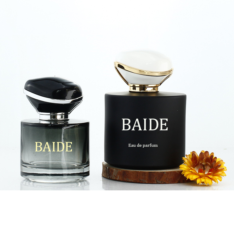 High quality custom empty parfum bottle clear cylinder shape black crimp 30ml 50ml glass perfume bottle 100ml with new cap