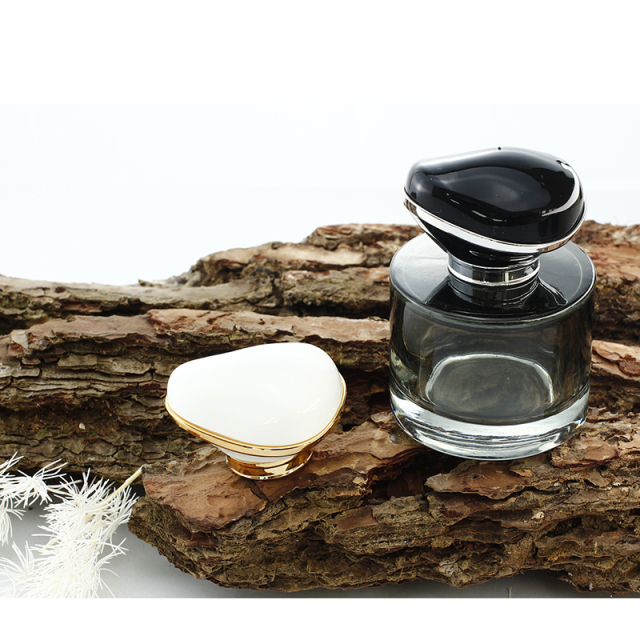 High quality custom empty parfum bottle clear cylinder shape black crimp 30ml 50ml glass perfume bottle 100ml with new cap