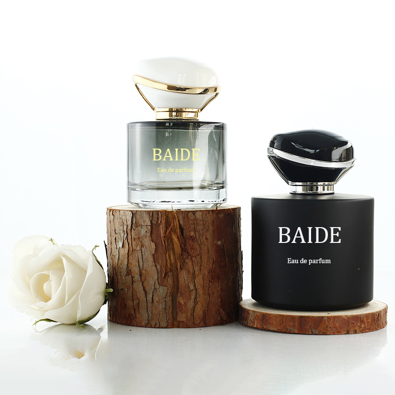 High quality custom empty parfum bottle clear cylinder shape black crimp 30ml 50ml glass perfume bottle 100ml with new cap