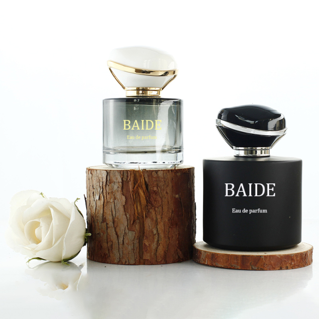 High quality custom empty parfum bottle clear cylinder shape black crimp 30ml 50ml glass perfume bottle 100ml with new cap