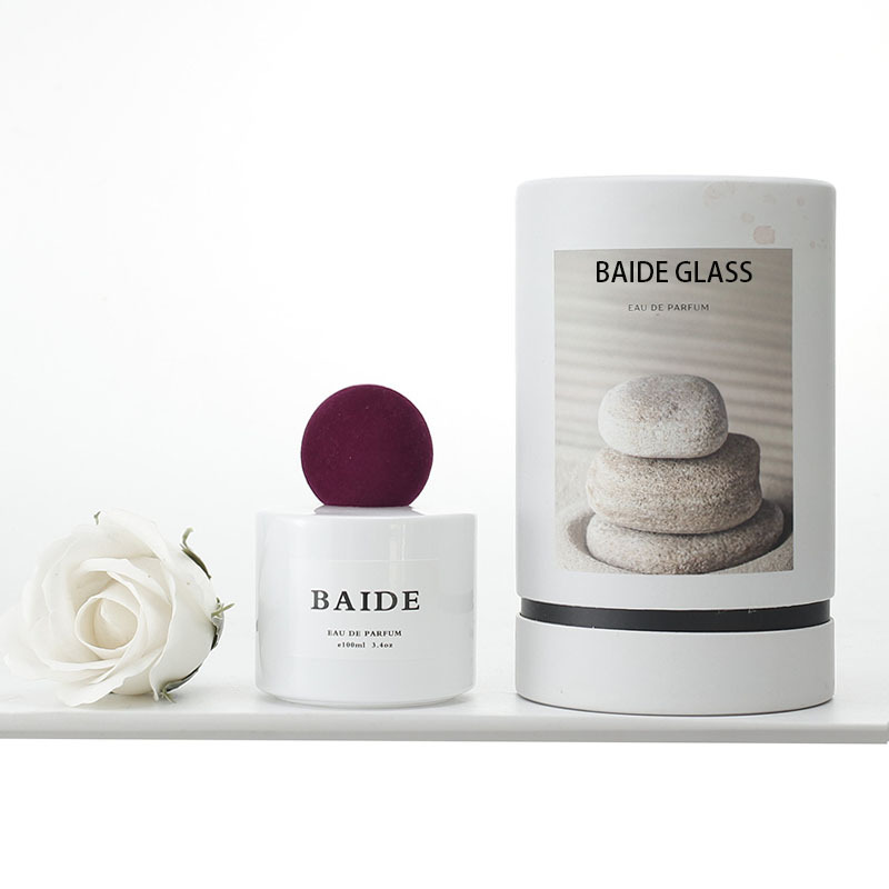 Custom luxury round white empty 30ml parfum bottle clear crimp 50ml glass perfume bottle 100ml with box