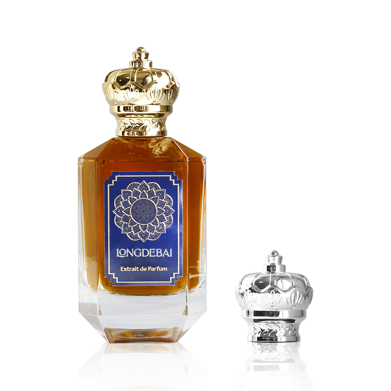 OEM luxury gold cap empty 100ml parfum bottle clear crystal shape crimp glass perfume bottle with custom label