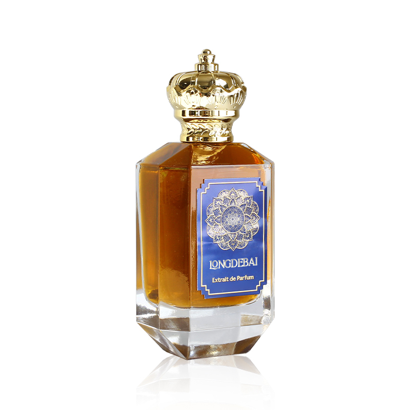 OEM luxury gold cap empty 100ml parfum bottle clear crystal shape crimp glass perfume bottle with custom label