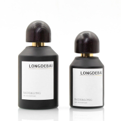 LONGDEBAI Luxury Custom Empty Round Glass Spray Bottles 30ml 50ml 100ml Crimp Perfume Bottle with Wooden Lid