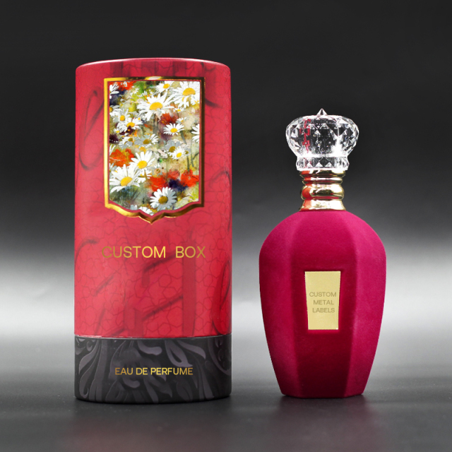 High Quality Luxury Crimp Flocking Empty Glass Bottle 50ml 100ml Perfume Bottle With Box