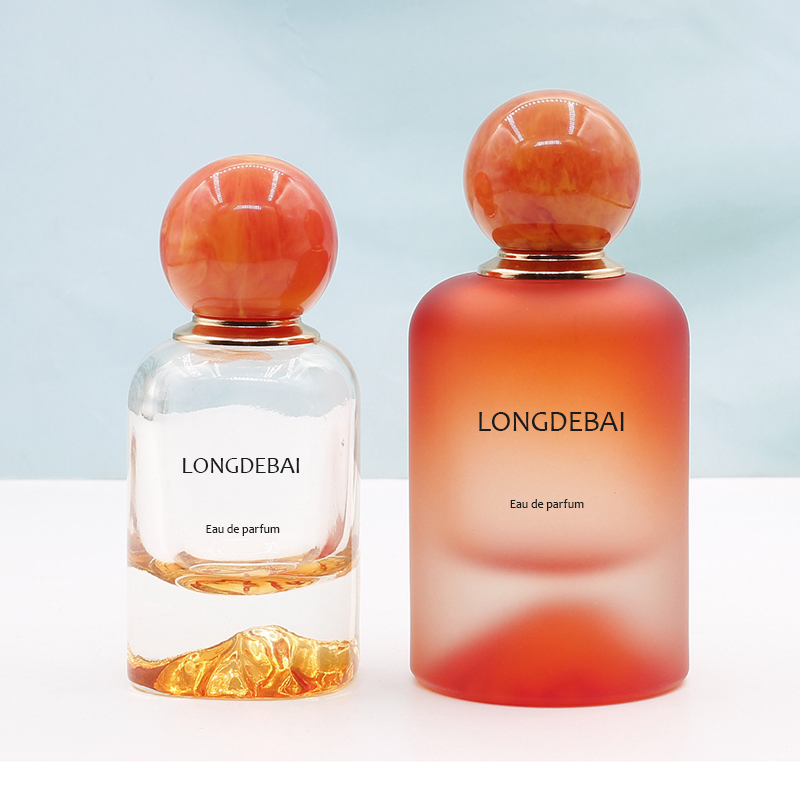 Manufacture volcanic bottom-design crimp quality thick base frosted clear 30ml 50ml glass perfume bottle 100ml with resin cap