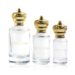 Luxury Custom 30ml 50ml 100ml Clear Round Glass Perfume Bottles With Gold Cap