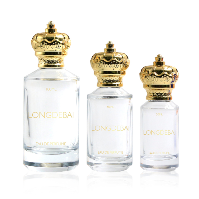 Luxury Custom 30ml 50ml 100ml Clear Round Glass Perfume Bottles With Gold Cap