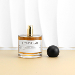 Wholesale round 30ml glass perfume bottle 50ml 100ml with wooden caps