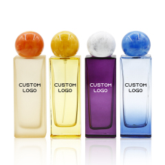 Wholesale flat rectangle yellow blue purple scrub perfume bottle 50ml with atomizer