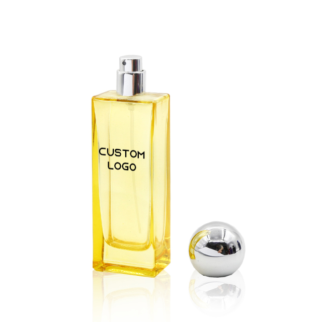 Wholesale flat rectangle yellow blue purple scrub perfume bottle 50ml with atomizer