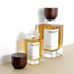 New Design Square Empty Glass bottle 30ml 100ml Perfume Bottle Spray With wood cap