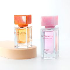 New arrival resin lid square polish perfume empty bottle clear pump atomizer crimp spray 30ml 50ml 100ml glass perfume bottle