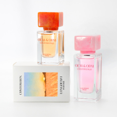 New arrival resin lid square polish perfume empty bottle clear pump atomizer crimp spray 30ml 50ml 100ml glass perfume bottle