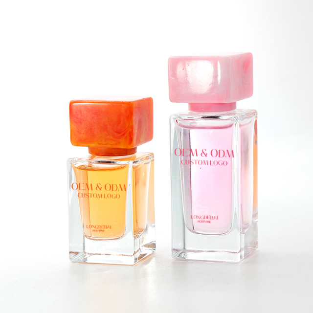 New arrival resin lid square polish perfume empty bottle clear pump atomizer crimp spray 30ml 50ml 100ml glass perfume bottle