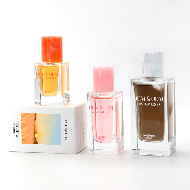 Wholesale square clear glass perfume bottle 30ml 50ml 100ml crimp empty perfume bottle with Resin cap
