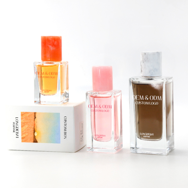 Wholesale square clear glass perfume bottle 30ml 50ml 100ml crimp empty perfume bottle with Resin cap