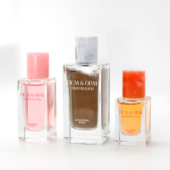 Wholesale square clear glass perfume bottle 30ml 50ml 100ml crimp empty perfume bottle with Resin cap