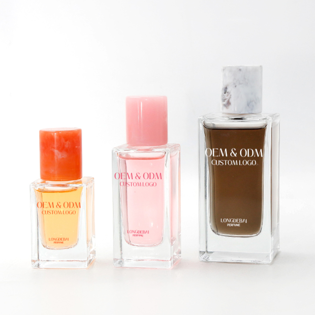 Wholesale square clear glass perfume bottle 30ml 50ml 100ml crimp empty perfume bottle with Resin cap