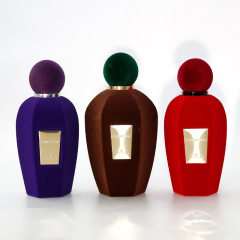 Luxury velvet perfume spray bottle red empty pump atomizer pile flocking round crimp 50ml 100ml glass perfume bottle with box