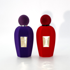 Luxury velvet perfume spray bottle red empty pump atomizer pile flocking round crimp 50ml 100ml glass perfume bottle with box