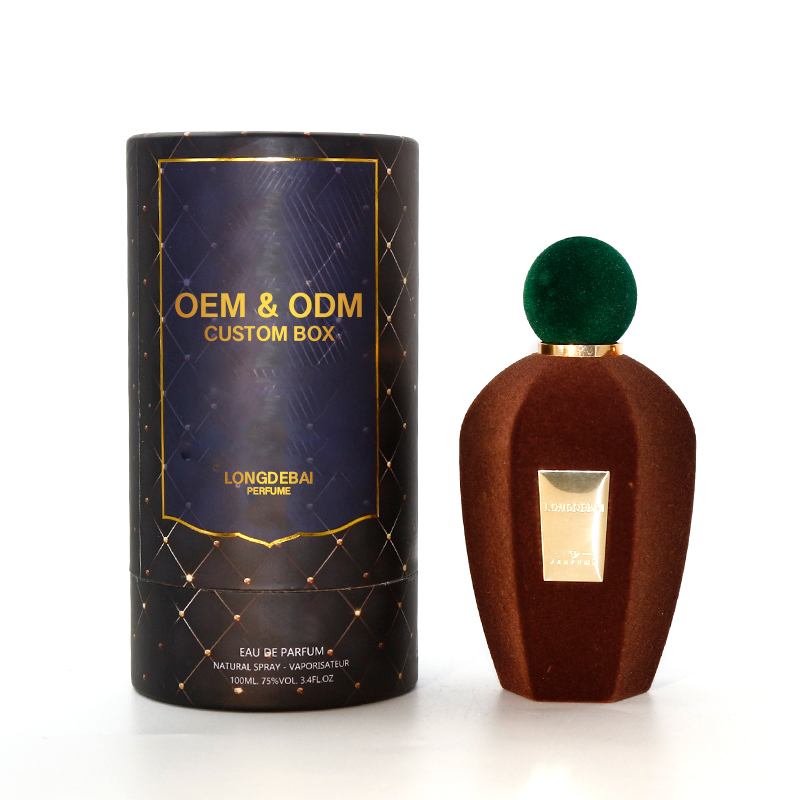 Luxury velvet perfume spray bottle red empty pump atomizer pile flocking round crimp 50ml 100ml glass perfume bottle with box