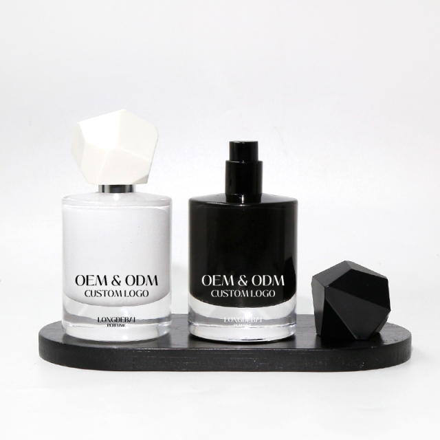 Custom round white glass perfume bottle 30ml 50ml 100ml crimp empty perfume spray bottle with gift box