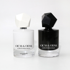 Custom round white glass perfume bottle 30ml 50ml 100ml crimp empty perfume spray bottle with gift box