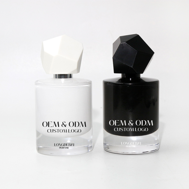 Custom round white glass perfume bottle 30ml 50ml 100ml crimp empty perfume spray bottle with gift box