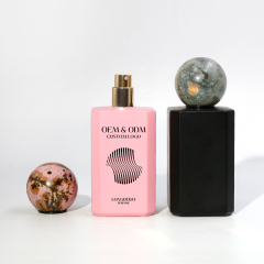 Custom black pink crimp perfume glass bottle 30ml 50ml 100ml square perfume bottle with jade lids