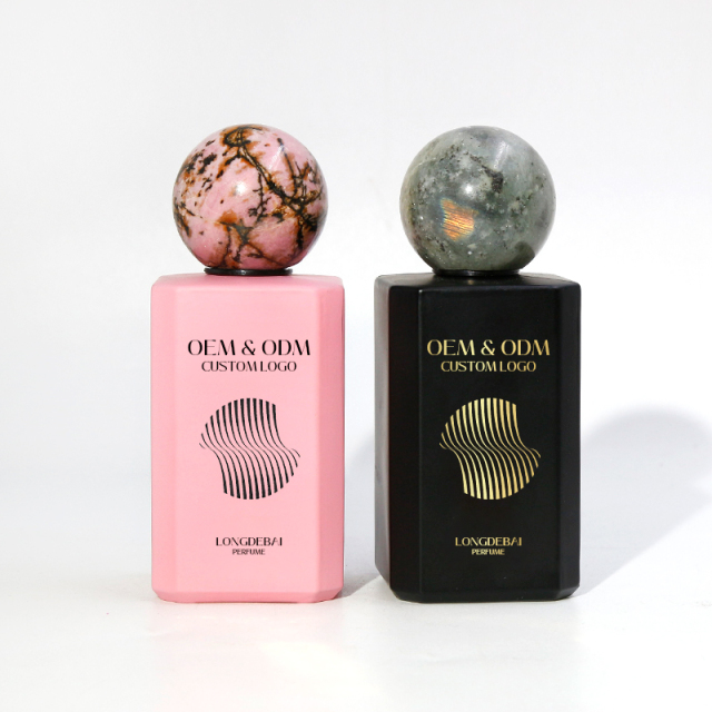Custom black pink crimp perfume glass bottle 30ml 50ml 100ml square perfume bottle with jade lids