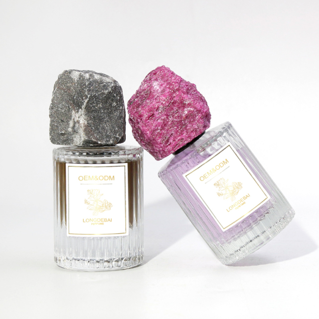 Factory wholesale round perfume glass bottle crimp pump sprayer 30ml 50ml 100ml perfume bottle with jade stone cap