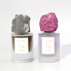 Factory wholesale round perfume glass bottle crimp pump sprayer 30ml 50ml 100ml perfume bottle with jade stone cap