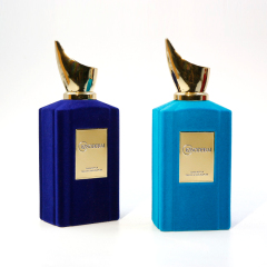 Custom flocked glass perfume bottle crimp pump sprayer 100ml perfume bottle with zinc alloy lid