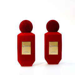 New design Flocked velvet irregular crimp pump sprayer glass bottle 50ml empty luxury Perfume bottle with box