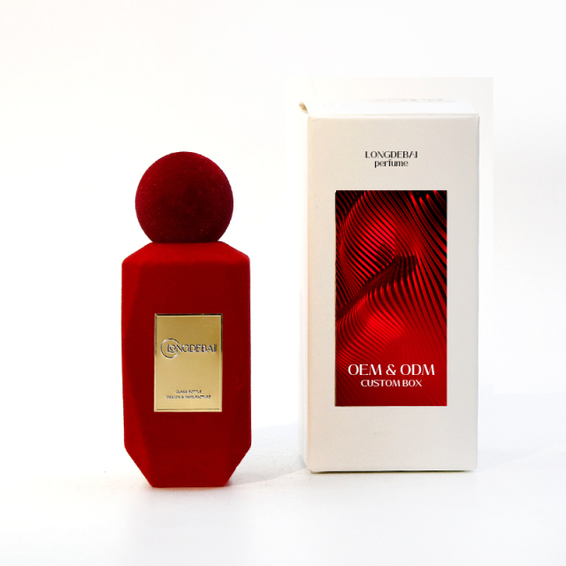 New design Flocked velvet irregular crimp pump sprayer glass bottle 50ml empty luxury Perfume bottle with box