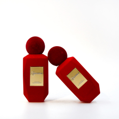 New design Flocked velvet irregular crimp pump sprayer glass bottle 50ml empty luxury Perfume bottle with box